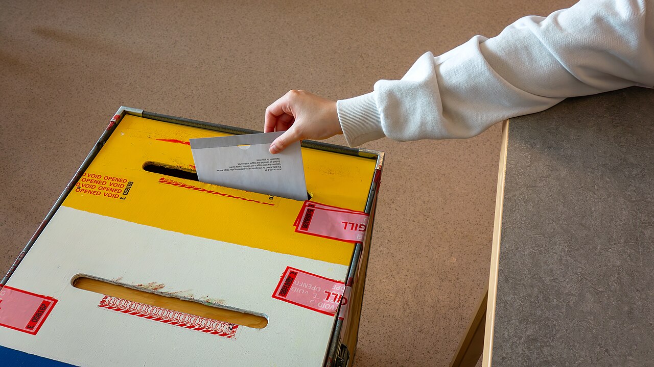 Voter casting a ballot at the 2024 European election